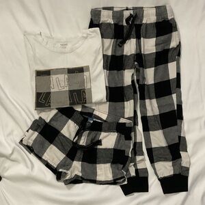 Women's 3 Piece Black and White Checkered Pajama Set